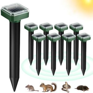 8 Pack Solar Mole Repellent Ultrasonic Gopher Repellent Outdoor Vole Chaser Sonic Mole Deterrent Stake Spikes Waterproof, Keep Moles, Gophers, Voles, Snakes, Groundhogs, Chipmunks Out of Yard Lawn