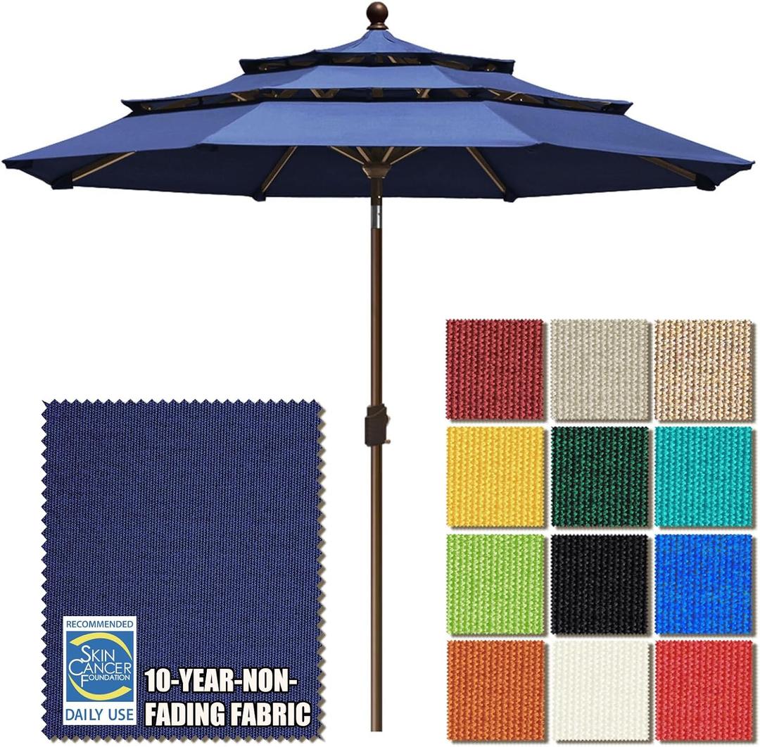 EliteShade USA 10-Year-Non-Fading 9ft 3-Tier Market Patio Umbrella, Commercial Grade Outdoor Table Umbrella with Crank Open, Windproof & UPF 50+ UV Protection, Heavy Duty Ventilation for Garden, Deck, Pool, Backyard, Beach & Bistro, Navy Blue