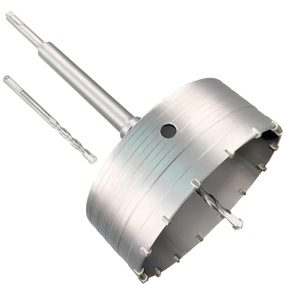 6" Concrete Hole Saw, 152mm Tungsten Steel Core Bit for Cinder Block, Brick, Rock, Plank Walls for Pipes or mini Split Lines, with SDS Plus Shank and 2 Center Positioning Drill Bits.