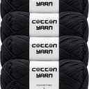 Cotton Yarn for Crocheting, 100% Soft Cotton Yarn for Knitting, 4 Skeins of 1.76oz(50g)/158.7yds(145m), Black