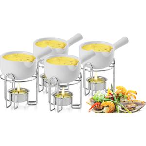 Artestia Butter Warmer for Seafood Set of 4, Ceramic Lobster Butter Warmers with 4 Pieces Tealight Candles for Melting Butter, Chocolate, with Handle, Dishwasher Safe, White