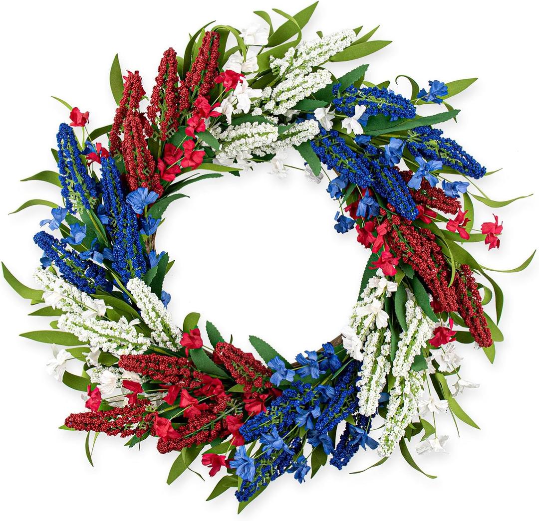 22 Inch 4th of July Wreaths for Front Door Artificial Patriotic Wreath Red White and Blue Wreath for Independence Day Indoor Outdoor Decorations