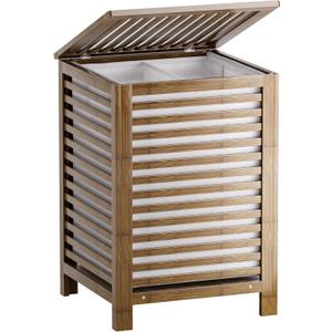 SMIBUY Double Laundry Hamper with Lid, 120L Bamboo Laundry Basket with Removable Liner Bag, 2-Section Clothes Divider Laundry Sorter for Laundry Room, Bathroom, Bedroom (Walnut)