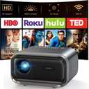 Projector with WiFi and Bluetooth: [Auto Focus/Keystone] - NICPOW Full HD 1080P 4K Supported Portable Bluetooth Projector for Gaming Devices and Phones - Ideal for Indoor Outdoor Use - Grey