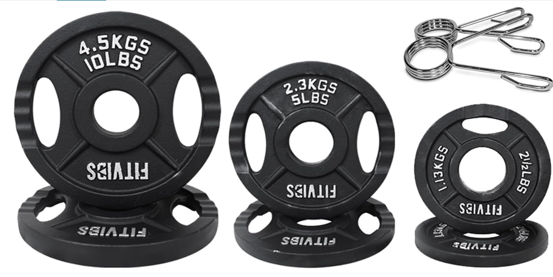 Fitvids Olympic 2-Inch Cast Iron Plate Weight Plate for Strength Training and Weightlifting, Two Hole Style, 35LB Set