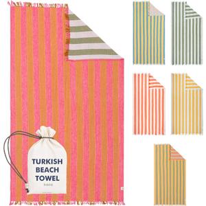 Cabana Striped Gauze Turkish Beach Towel - Large 36 x 69 | Quick Dry Beach Towel Blends Retro Style with Everyday Beach Comfort | Sand Free Design for a Clean, Carefree Day in the Sun (Pink)