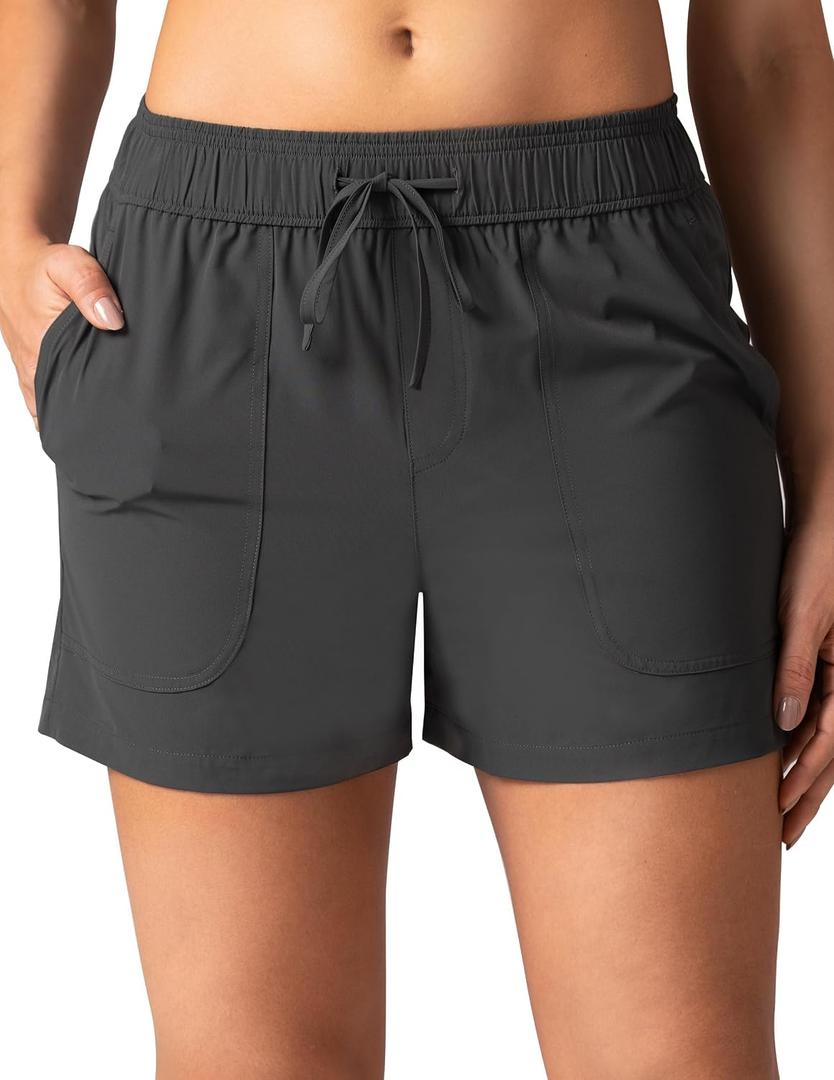 Colorfulkoala Womens Mid-Rise Casual Shorts with Adjustable Waistband 4 Pockets 3.5" Inseam for Lounge Running Strolling