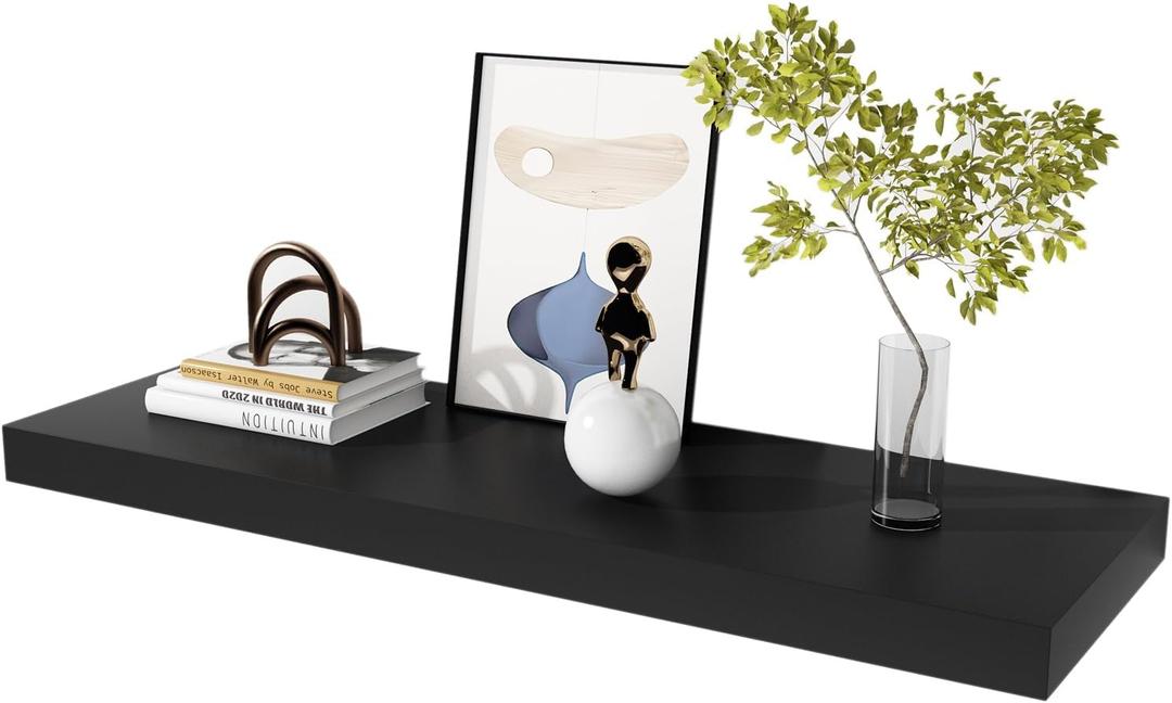 WELLAND 12" Deep Floating Wall Shelf, Black Floating Shelf Display Floating Shelf, 35.43" L x 11.81" D x 2" T, Deeper Than Others, Black