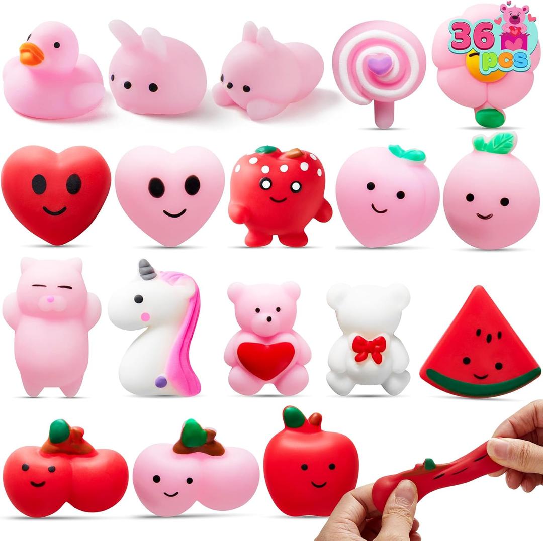 JOYIN 36 Packs Valentines Day Mochi Squishy Toys, Stress Relief Fidget Toy, Cute Miniature Novelty Squeeze Toys for Kids Valentine's Party Favors, School Classroom Gift Exchange and Goody Bag Filler
