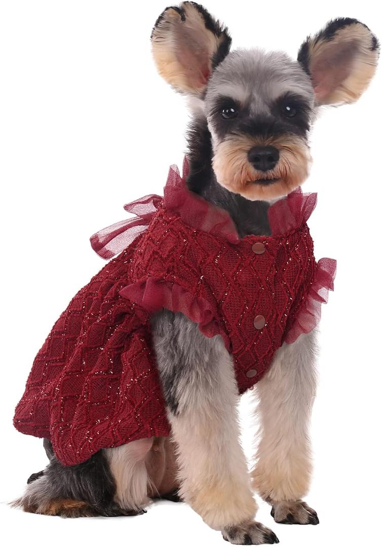 Kuoser Dog Dress, Cute Dog Dresses for Medium Large Dogs Girl Elegant Puppy Tutu with Bow-Knot, Doggie Princess Costume Pet Outfit for Birthday Party Christmas Halloween Wedding, Red L (Large (Chest Girth: 21.2"))
