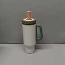 Sidagar Tumbler with Handle,36 oz Ceramic Lined Travel Mug Water Bottle with Straw,Vacuum Insulated Stainless Steel Cup with Lid,Fits Cup Holder, Leak Resistant Press-in Lid,White