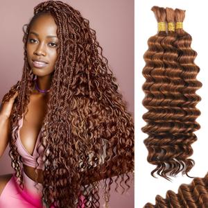 Human Braiding Hair for Boho Braids Human Hair 110g 18 Inch Curly Boho Hair for Braiding Knotless 12A Deep Wave Bohemian 3 Bundles/Pack Auburn Ginger