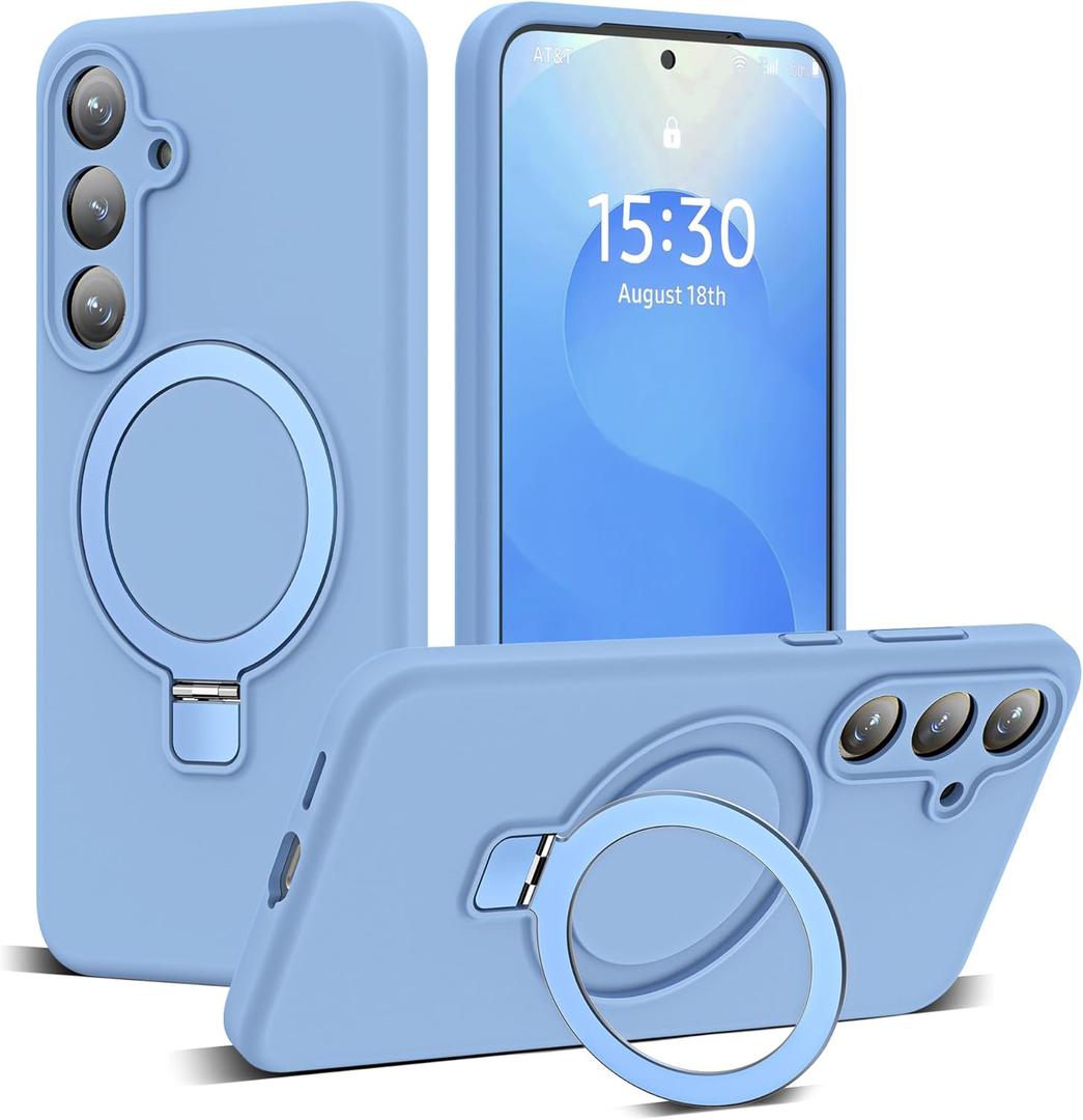 Designed for Samsung Galaxy S25 Plus 6.7'' with Magnetic Ring Stand[Compatible with Mag-Safe][Military-Grade Protection] Slim Liquid Silicone S25 Plus Phone Case for Men Wowen,Blue