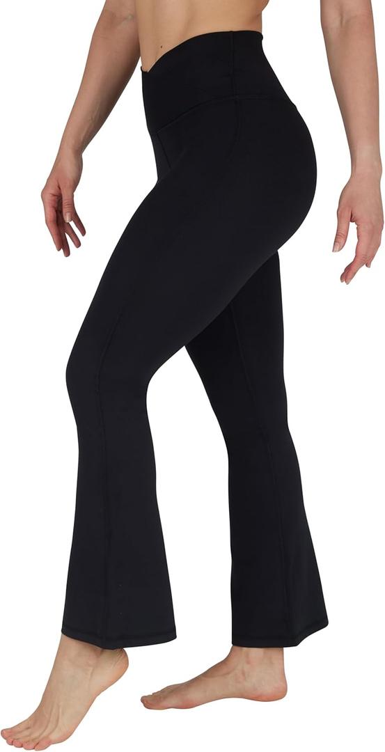 Yogalicious Womens High Waisted Flare Legging Squat Proof Yoga Bootcut Wide Leg Crossover Pant (Small, Black 29")