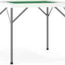 Flash Furniture Silas 34.5" Square Folding Card Table with Felt Green Surface and Cup Holders, Portable Folding Game Table for 4 Players, White/Green