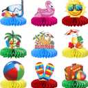 4 Pack  Summer Party Decorations, Beach Honeycomb Centerpieces, Summer Beach Hanging Decor for Beach Birthday Party and Summer Time Hawaii Party