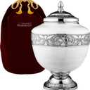 Trupoint Memorials Cremation Urns for Human Ashes, Decorative Burial Urn for Adult Men and Women, Large Chalice White with Silver Lining