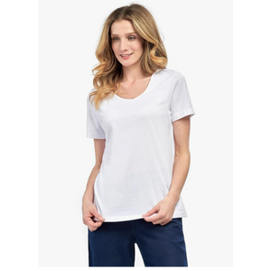Turtle Bay New York Women's Perfect Short-Sleeve V-Neck Tee Shirt - Cotton Blend and Wrinkle Resistant (White, XL)
