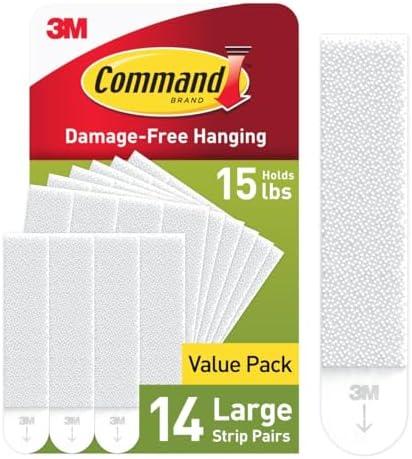 Command Large Picture Hanging Strips, White, Holds up to 16 lbs, 8-Pairs, Easy to Open Packaging