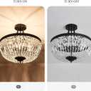 YYJLX 5-Light E12 Round Crystal Ceiling Light Fixture Modern Semi Flush Mount Chandelier Ceiling Lamp for Living Room Dining Room Entryway Hallway Foyer Bedroom Laundry BathroomBlack