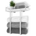 Towel Rack Wall Mounted, Xstydes Metal Towel Holder with Wooden Shelf for Folding Large Towels, Towel Storage for Small Bathroom Organizer Decor or RV Camping, Silver