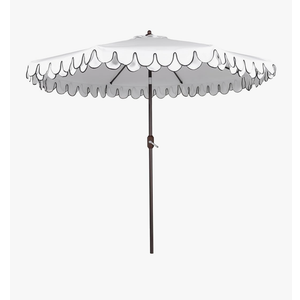 9Ft Elegant Valance Patio Umbrella, Outdoor Umbrellas for Patio with Auto-Tilt and Crank Systerm, Table Umbrella for Outdoors, Poolside, Beach, Backyard, White/Black