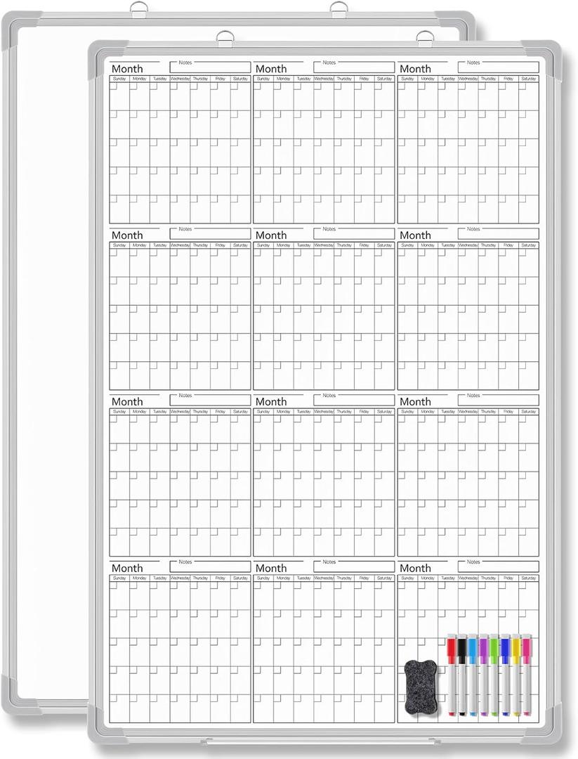 Lincia 36" x 24" Magnetic Vertical Yearly 12 Month Dry Erase Calendar for Wall 2026 Undated Dry Erase Wall Calendar Planner Aluminum Frame Whiteboard for Home Office Projects Fridge
