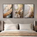 Framed Neutral Gold Abstract Wall Art for Bedroom, 3 Piece Set, 16x24 In, 16" W x 24" H x 3pcs