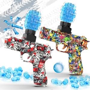 QOGELY 2 Pack Gel Ball Blaster Guns, Small Manual Splat Orby Gun, Gel Splatter Blaster for Adults, Outdoor Activities Shooting Games for Backyard, Garden& Lawn, Ages 14 & Up (Red + Yellow)
