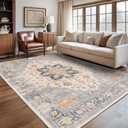 Rugland 8x10 Area Rugs for Living Room - Stain Resistant Washable Rugs 8x10, Non Slip Backing Vintage Tribal Pattern Machine Washable Large Area Rugs (8'x10', Blue)