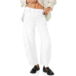 Cicy Bell Womens Baggy Barrel Jeans Boyfriend Wide Leg Mid Rise Balloon Denim Ankle Pants (14, White)