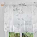 Beauoop Linen Floral Valance Curtains for Kitchen Living Room Grey Flower Semi Sheer for Bedroom Cafe Farmhouse Light Filtering Rod Pocket Voile Small Window Treatment Drapes, 50x18, 1 Panel