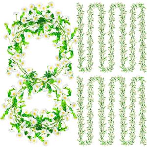 8 Pack Artificial Daisy Flowers Vine, 54.8 Ft Silky Artificial Garland with White Daisy and Vine Floral Garlands Decoration for Room Wall, Flower Themed Party, Wedding Supplies