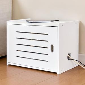 WiFi Router Storage Cabinet, Router Cabinet-Wall Mount/Floor Standing Router Storage Box with Cable Management & Ventilation Holes Organizer for Home Office Hotel (White)
