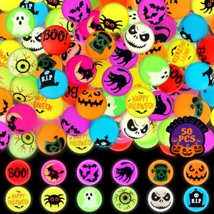 50Pcs Halloween Bouncy Balls Bulk, 12 Kinds of Halloween Party Favors 1.18 Inch Glow in The Dark Bouncing Balls, Halloween toys Fake Eyeballs for Trick or Treating Goodie Party Favors
