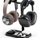 Dual Headphone Stand, Double Balanced Headset Stand with Storage Tray, Heavy Base Gaming Headset Holder for Desk (Black)