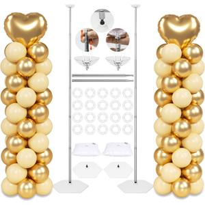 Upgraded Balloon Column Stand Kit, 7 Feet Height Adjustable Balloon Tower Pillar with Reusable Metal Telescopic Design for Graduation, Wedding, Baby Shower, Birthday Party Decoration, Balloon Column Set of 2