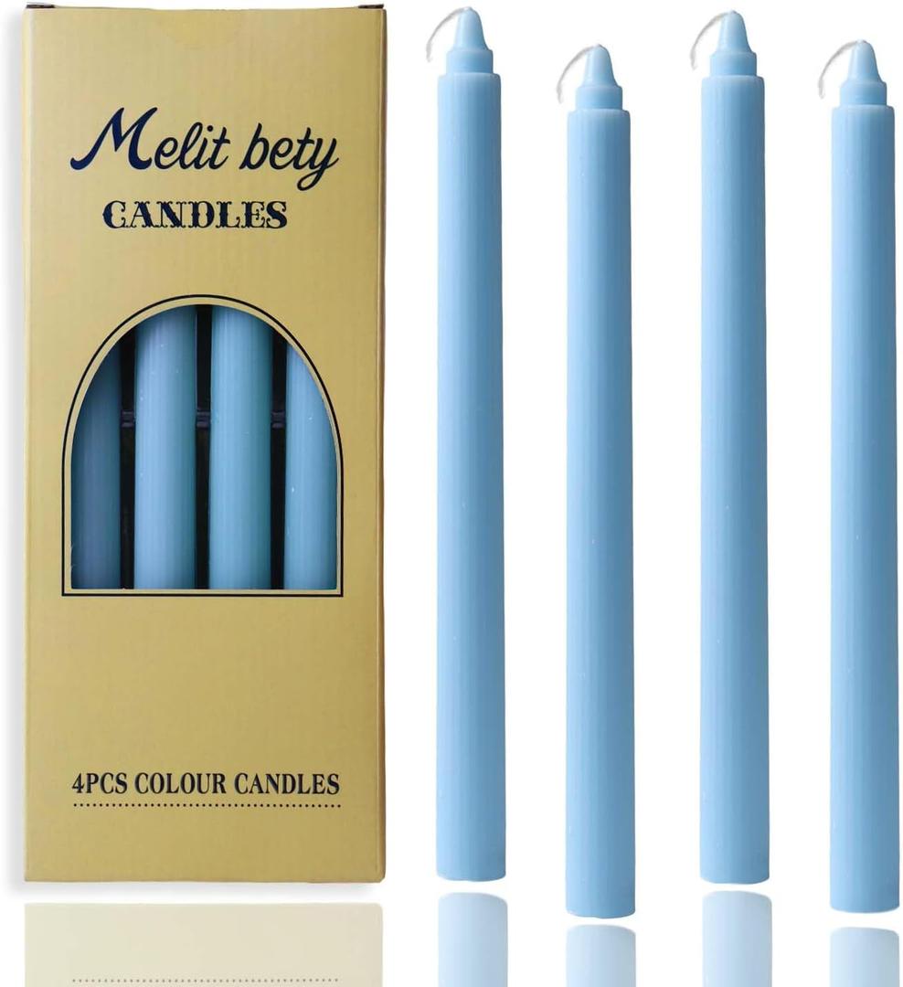 10in Vertical Stripe Taper Candles Set of 4 Pack Striped Tapered Candle, Tall Candlesticks,for Dinner Party Wedding, Home Decor,Kitchen Decors,Christmas,Halloween (4, Light Blue, 10in)
