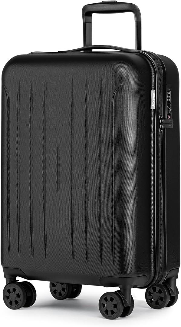 KYME Carry on luggage 22x14x9 Airline Approved Suitcase Hardshell With Double Spinner Wheels, PC+ABS TSA Lock Travel Luggage (Black, 20" Carry On)