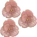DILATATA 3 Pcs Metal Flower Wall Art Set 10 Inch Rustic Modern Floral Sculpture 3D Metal Flower Wall Hanging Accent for Indoor Living Room Bedroom Kitchen Bathroom Garden Patio Decor - Pink