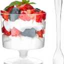 Zezzxu 2 oz Mini Dessert Cups with Spoons, 100 Pack Disposable Appetizer Cup Mousse Cups Small Plastic Wine Glasses for Serving Individual Pudding Shots, Cocktail, Trifle
