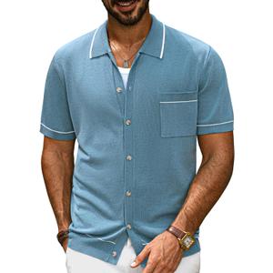 PJ PAUL JONES Mens Knit Polo Shirt Short Sleeve Soft Button Down Shirts Summer Beach Top M