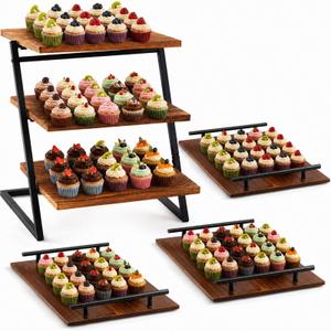 Set of 4 Cupcake Stand for 180 Cupcakes, 3 Tier Wooden Cup Cake Stand