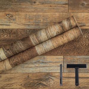 Decoroom Wood Wallpaper with Tools, 17.7''394'' Peel and Stick Wallpaper Rustic Wood Grain Contact Paper, Removable Self Adhesive Vinyl Film Roll for Table Cabinets Shelf Liner