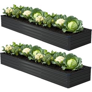 Foxlang 12x2x1ft(2 Pack) Galvanized Raised Garden Bed,Outdoor Planter Box Metal Patio Kit Planting Bed for Vegetables Flowers Herb,Black