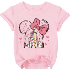 Magical Shirt for Girls Cute Graphic Tee Holiday Family Vacation Shirts Kids Short Sleeve Outfits Tops (6-7 Years, Pink)