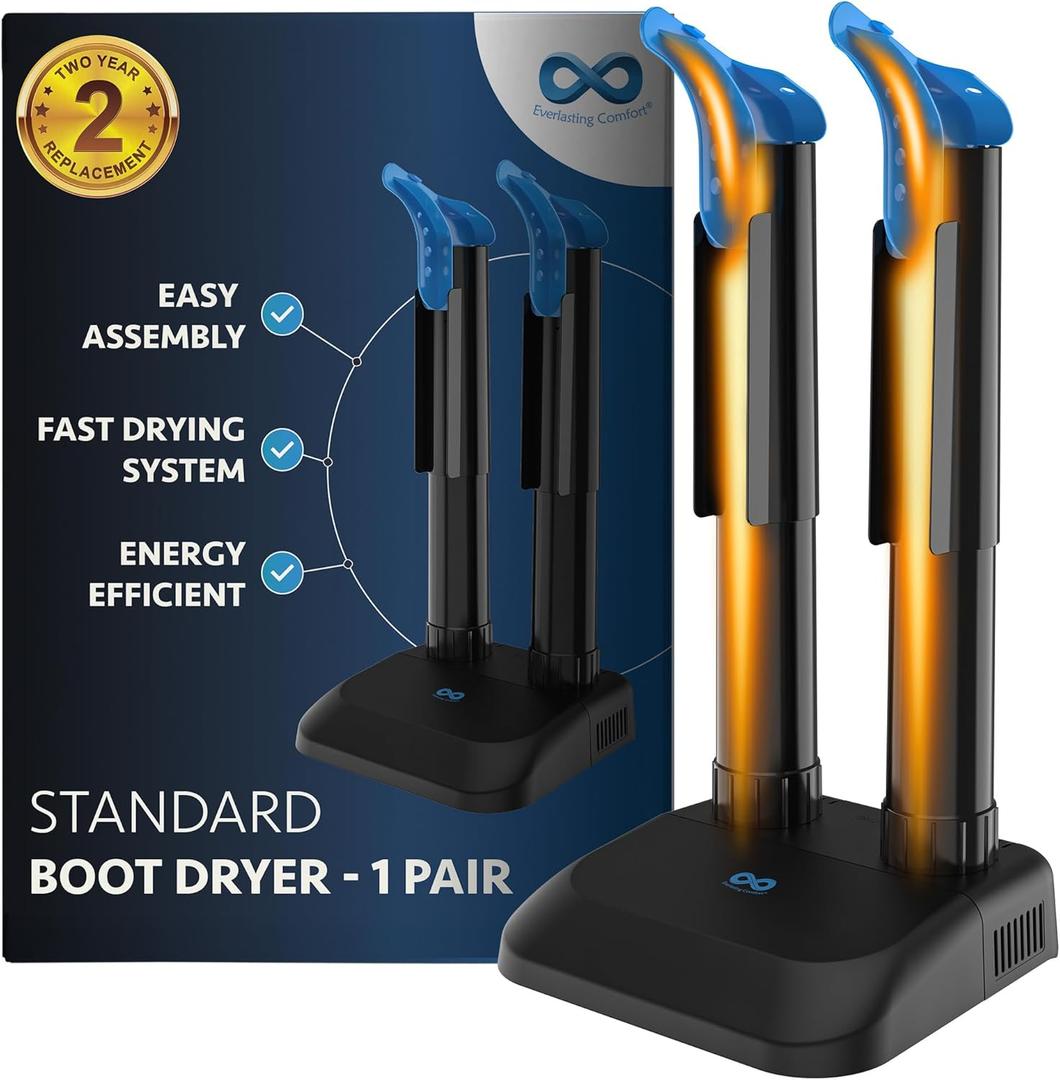Everlasting Comfort Boot Dryer for Work Boots  Easy-to-Use, Silent & Energy-Efficient Boot Warmer and Shoe Dryer for Sneakers, Electric Fanless Convection Design to Reduce Odor (1 Pair)