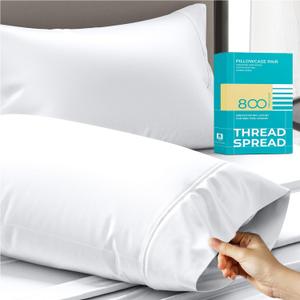 THREAD SPREAD 100% Egyptian Cotton Pillow Cases King - 800 Thread Count White King Pillow Cases Set of 2, Soft Cooling & Breathable Extra Long Staple Sateen Weave Cotton Pillowcases for King Pillows