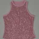 Women's Sequin Tank Top Sparkle Glitter Summer Sleeveless Blouse Crew Neck Slim Fit Club Party Vest L No Brand