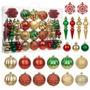 92ct Christmas Tree Decoration Set - Shatterproof Christmas Baubles with Strings for Wreath, Garland & Party Decoration, Red-Green